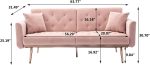 Velvet Futon Sofa Bed with 3 Adjustable Positions, Small Sleeper Sofa Loveseat with 2 Decorative Pillows, Modern Upholstered Convertible Couch with 5 Metal Tapered Legs (Pink) - Image 2