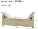 Modern Storage Bench with Throw Pillows, 59.4" Extra Long Bedroom Ottoman Bench for End of Bed, Comfy Upholstered Footstool for Entryway Dining Room Living Room, Beige - Image 2