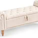 51” Storage Benches, End of Bed Bench with Button-Tufted Large Upholstered Storage Ottoman Linen Window Bench with Storage Shoe Cabinet Bench, for Bedroom, Entryway, Closet, Beige