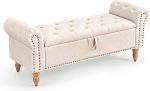 51” Storage Benches, End of Bed Bench with Button-Tufted Large Upholstered Storage Ottoman Linen Window Bench with Storage Shoe Cabinet Bench, for Bedroom, Entryway, Closet, Beige