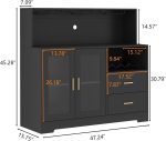 Wine Bar Cabinet with LED Light, Home Coffee Cabinet with Wine and Glass Rack, Kitchen Buffet Sideboard with Storage Cabinet&Drawers, Modern Liquor Cabinet for Living Room Dining Room (Black) - Image 2