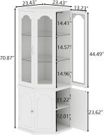 Corner Bar Cabinet w/LED Lights, Tall Modern Wine Cabinet with Tempered Glass Door & Adjustable Shelves, Home Bar Liquor Storage Cabinet with Glass Rack for Living Room, Dining Room (White) - Image 2