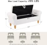 51.5" Bench for End of Bed Storage Benches,  End of Bed Bench Corduroy Upholstered Storage Ottoman Window Bench with Storage, for Bedroom, Entryway, Closet, White - Image 2