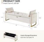 65" Storage Ottoman Bench, Velvet Storage Bench for Bedroom, End of Bed Storage Bench with Tufted Upholstered and Gold Legs, Bedroom Benches with Arms for Living Room Window and Entryway Beige - Image 2