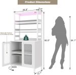 Bar Cabinet with Power s, 67" Tall Wine Bar Cabinet Liquor Cabinet with LED Lights and Glass Holder, Coffee Bar Station for Living Room, Microwave Stand Bakers Rack Cabinet, White - Image 2