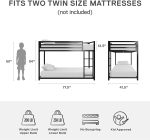 Low Metal Bunk Bed Frame for Kids, With Built-in Ladder, High Guardrail and Metal Slats, Floor Bed Bottom Bunk, No Boxspring Required, For Small Spaces, Twin-Over-Twin, Black - Image 2