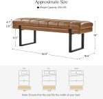 53" Faux Leather Entryway Bench, Button Tufted End of Bed Bench Ottoman for Bedroom, Living Room with Metal Base,Camel - Image 2