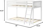 Low Bunk Bed, Kids Solid Wood Modern Bed Frame with Strong Wooden Slats, Non-Toxic Finishes, High Weight Capacity, White - Image 2