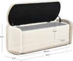 46" Oval Storage Ottoman Bench, Upholstered End of Bed Bench Ottomans Bench Foot Rest,  Storage Bench for Bedroom, Living Room and Hallway, Light Brown - Image 2