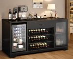 Black Bar Cabinet with Fridge Space, Modern Long Wood Coffee Wine Liquor Cabinet with Refrigerator Space, Large Wide Sideboard Buffet Cabinet with Drawer Storage for Kitchen Dining Room, 70 Inch - Image 2