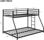 Twin Over Full Bunk Beds, Floor Bunk Bed Twin Over Full Bunk Beds with Build in Ladder, Heavy  Bunk Bed(Twin Over Full, Black) - Image 2