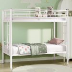 Bunk Bed Twin Over Twin, Metal Bunkbeds with Ladder and Full-Length Guardrail, No Box Spring Needed, Space Saving, Noise Free, Off White