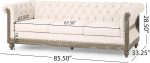 Sofa, Retro Style Upholstered 3 Seater Rolled Arm Couch for Living Room Bedroom Office, Beige - Image 2