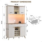 72" Tall Wine Bar Cabinet with Storage Hutch, Modern Wood Fluted Coffee Bar Cabinet with LED Lights and 10 Tier Storage Shelf & 9 Grid Wine Glass Rack for Home Dining Room Kitchen (Antique White) - Image 2