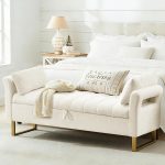 66''  Storage Bench for Bedroom End of Bed, Bedroom Benches for Foot of Bed  with Gold Legs, Cream White Storage Ottoman Bench with Storage for Bedroom, Teddy
