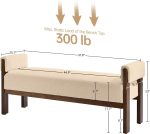 End of Bed Bench, 51.8” Modern Upholstered Bedroom Bench Indoor Bench with Arms, Entryway Bench with Solid Wood Frame for Bedroom Living Room, Brown - Image 2