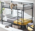 Bunk Bed Twin Over Twin for Kids, Teens & Adults Bunk Bed with Stairs & Flat Rungs, Heavy Duty Metal Slats, No Box Spring Needed, Black