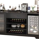 Black Bar Cabinet with Fridge Space, Modern Long Wood Coffee Wine Liquor Cabinet with Refrigerator Space, Large Wide Sideboard Buffet Cabinet with Drawer Storage for Kitchen Dining Room, 70 Inch