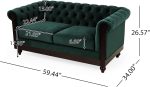 Velvet  Sofa, Retro Style Upholstered 3 Seater Leather Couch Rolled Arm for Living Room Bedroom Office, Dark Green - Image 2