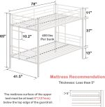 Bunk Bed Twin Over Twin, Metal Bunkbeds with Ladder and Full-Length Guardrail, No Box Spring Needed, Space Saving, Noise Free, White - Image 2
