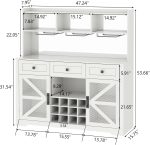 Farmhouse Wine Bar Cabinet with LED Lights, Kitchen Coffee Bar Cabinet with Acrylic Mirror, Wine & Glass Rack, Storage Shelves and 3 Drawers (2-Tier Hutch) - Image 2