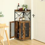 Corner Bar Cabinet with Glass Holder,Industrial Wine Cabinet with Mesh Door,4-Tier Wine Cabinet with Open Shelf,Farmhouse Home Bar for Liquor and Wine Storage,Rustic Brown - Image 2
