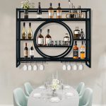 Wall Mounted Wine Rack, Hanging Metal Round Wine Rack Cabinet, Multifunctional Storage Rack, Vintage Style Wine Bottle Shelf, with Wine Glass Holder, for Home Restaurant Bars (120cm/47.2in) - Image 2