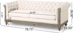 Sofa, Retro Style Upholstered 3 Seater Rolled Arm Couch for Living Room Bedroom Office, Beige - Image 2