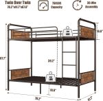 Metal Bunk Bed Twin Over Twin for Kids, Heavy Duty Twin Size Convertible Bunk Bed with Guardrail & Ladders, Noise Free, No Box Spring Needed, Vintage Brown - Image 2