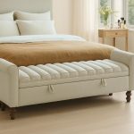 Storage Bench for Bedroom, 65.6'' Ribbed End of Bed  Upholstered Extra-Long Bench for Entryway, Hallway, Cloakroom, Window, Griege.