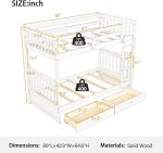 Wood Bunk Bed with Drawers,Convertible Wood Bunk Bed with Ladders and Two Storage Drawers,Solid Wood Detachable Bunk Bed Frame with Ladders,Twin Over Twin Size,Grey - Image 2