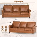 80" Mid-Century Faux Leather Sofa with Nailhead Trim, Comfortable 3 Seater Couch with Upholstered Cushions, Retro Modern Sofa with Deeper Seat for Living Room, Office, Apartment, Brown - Image 2