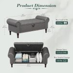 51” Bench with Storage, Upholstered Tufted Button Bedroom Bench with Storage, Faux Leather End of Bed Bench with Rolled Arms, Storage Ottoman Bench for Bedroom, Living Room, Entryway, Gray - Image 2