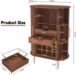 Wine Bar Cabinet with Tambour Door, Wood Liquor Cabinet with 16 Wine Rack and Glass Holder, Coffee Bar Station for Home, Living Room, Brown - Image 2