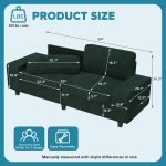 84" Corduroy Loveseat Couch, 3 Seater Retro Sofa with 4 Side Pockets, Removable and Washable Cushions, Mid Century Modern, Living Room, Apartment, Office (Green) - Image 2