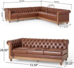 PU  Sofa, Retro Style Upholstered 6 Seat Leather Rolled Arm Couch for Living Room Bedroom, Light Brown - Image 2