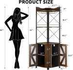 Corner Bar Cabinet with LED Lights and Power , 63 Inch, 5-Tier Industrial Wine Bar Cabinet with Glass Holder, Liquor Cabinet Bar Unit for Home - Dark Walnut - Image 2