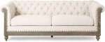 Sofa, Retro Style Upholstered 3 Seater Rolled Arm Couch for Living Room Bedroom Office, Beige