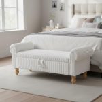 51.5" Bench for End of Bed Storage Benches,  End of Bed Bench Corduroy Upholstered Storage Ottoman Window Bench with Storage, for Bedroom, Entryway, Closet, White