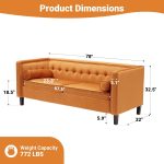 78'' W Velvet Sofa, Mid-Century Love Seats Sofa Furniture with Bolster Pillows, Button Tufted Couch for Living Room, Tool-Free Assembly (Ginger) - Image 2