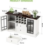 Farmhouse Buffet Cabinet with Storage, Large 59'' Sideboard Wine Coffee Bar Cabinet with 2 Glass Doors, Removable Wine Rack, Buffet Table Storage Cabinets for Kitchen, Living, Dinning Room - Image 2