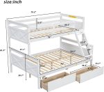 Twin Over Full Bunk Bed with 2 Storage Drawers,Solid Wood Bunk Bed with Ladder and Safety Guardrail for Bedroom Kids Adults, Can be Separated into 2 Beds,White - Image 2