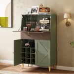 Modern Foldable Bar Cabinet with Wine Storage – Vintage Wine Cabinet Home Bar Cabinet Furniture, Liquor Cabinet Adjustable Shelves & Easy Assembly