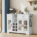 Sideboard Buffet Cabinet with Storage Buffet Table Wine Racks Glass Doors Built-in Power  Modern Kitchen Sideboard Cabinet with Doors and Shelves for Dining Room, Apartment