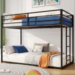 Twin Over Twin Low Bunk Bed Frame for Kids Teens Adults, Metal Heavy Duty Sturdy Bunk Bed with Guardrail & Convertible Ladder for Dorm Apartment Small Bedroom, No Box Spring Needed, Black