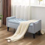 47" Velvet Storage Bench, Upholstered Bed Bench with Storage, End of Bed Ottoman with Wooden Legs,Bedside Storage Bench for Bedroom, Living Room, or Entryway, Blue Grey