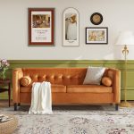 78'' W Velvet Sofa, Mid-Century Love Seats Sofa Furniture with Bolster Pillows, Button Tufted Couch for Living Room, Tool-Free Assembly (Ginger)