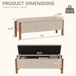 Modern Storage Benches with Walnut Wood Legs, 47'' Ottoman Bench with 20 Gallons Storage Space for Bedroom End of Bed, Fabric Upholstered Entryway Bench with Seating for Livingroom, Beige - Image 2