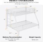 Loft Bunk Bed Twin Over Full Size with Ladder and Guardrail,Heavy Duty Metal Slats Support No Box Spring Needed Small Space Saving Furniture for Bedroom Dorm,Black - Image 2