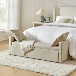 Modern Storage Bench with Throw Pillows, 59.4" Extra Long Bedroom Ottoman Bench for End of Bed, Comfy Upholstered Footstool for Entryway Dining Room Living Room, Beige